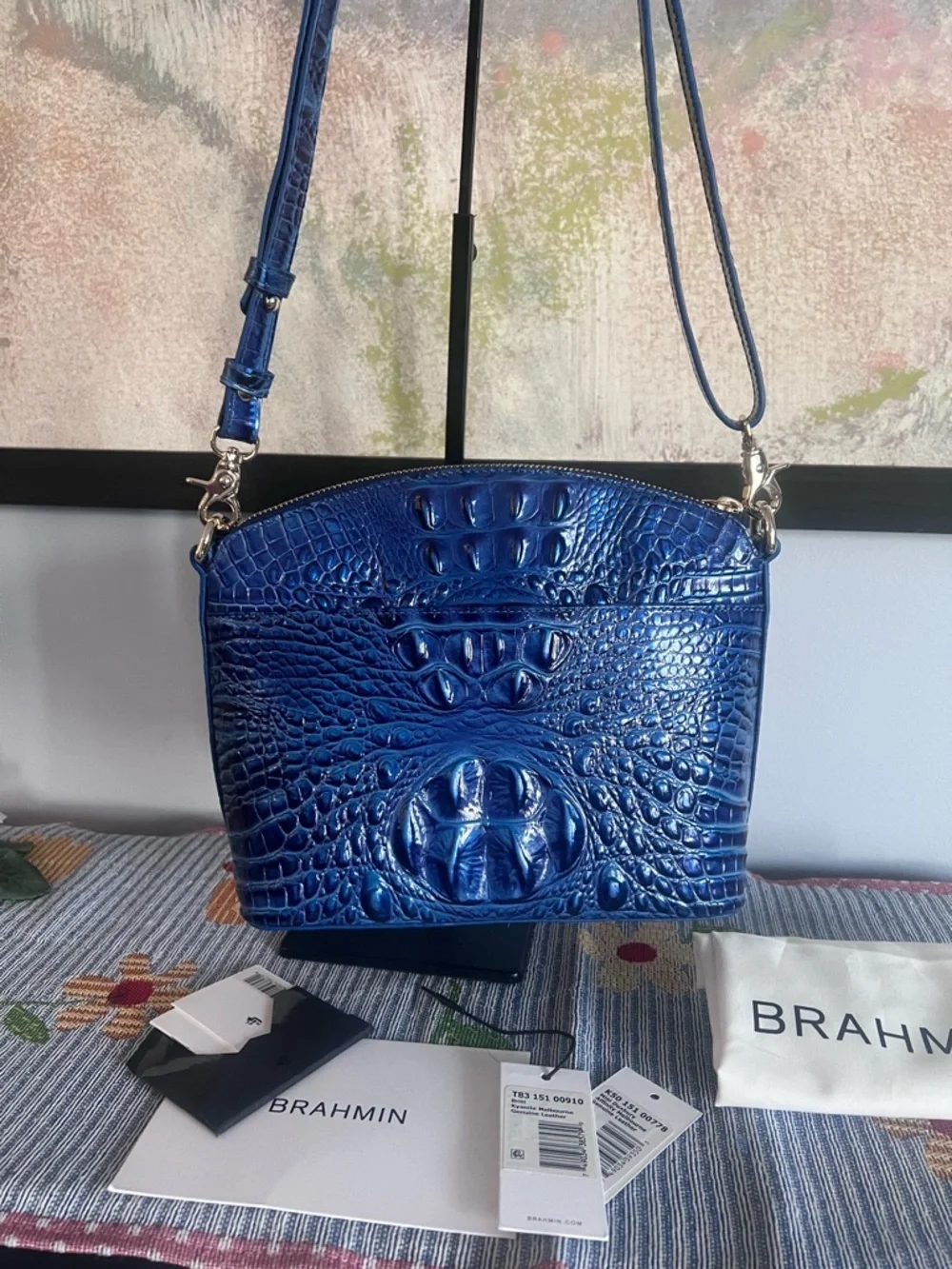 Brahmin Shimmering Royal Blue Croc-Embossed Crossbody